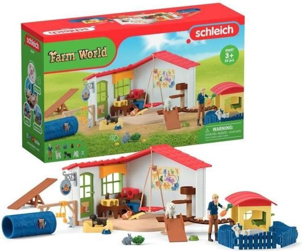Bauernhof Tierhotel Spielset, 54 Teile, Schleich Farm World 42607, mit Hund, Katze, Hase & Zubehör