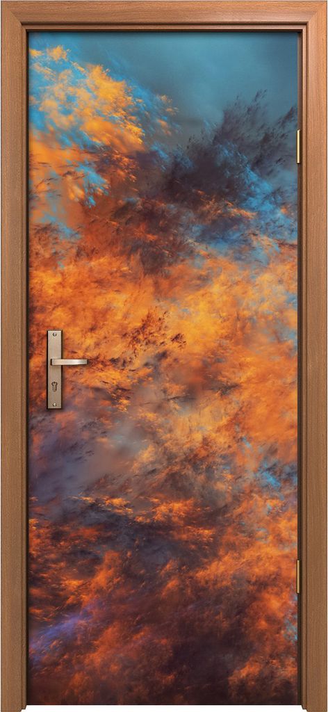 Türposter 80x200 cm Türaufkleber Türtapete Türfolie Klebefolie Abstrakte blaue und orange Wolken