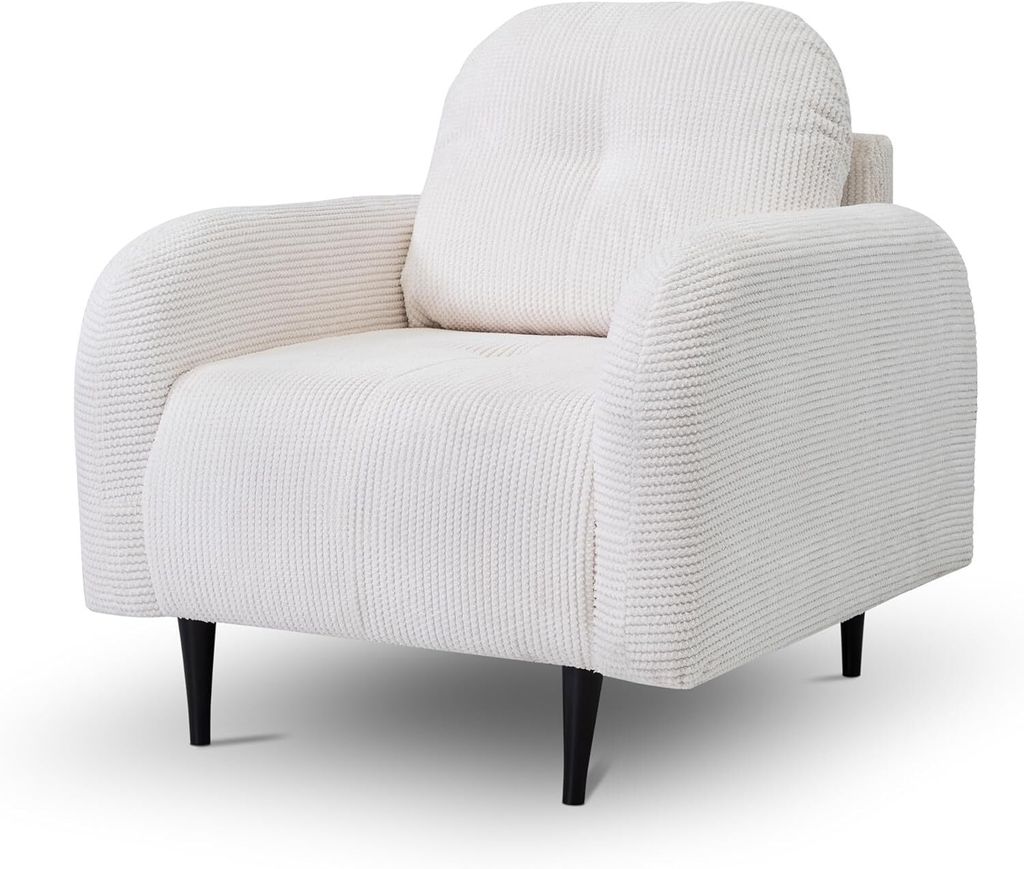 KEF Sessel Cleo 86x91x90 cm – Holzfüße – Abgerundete Formen – Bequemer Weicher Sessel für das Wohnzimmer – Elma 04 Cremefarbener Cord