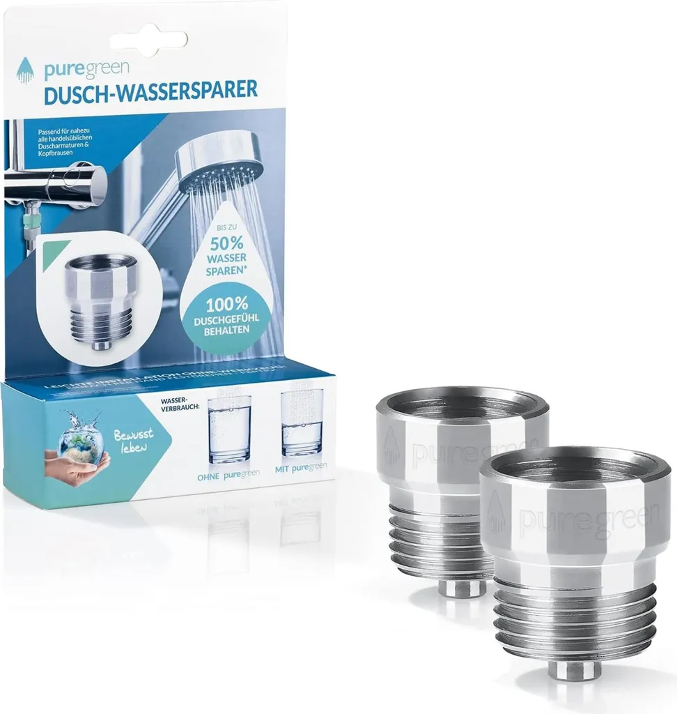 Puregreen Water Saver Set 2 Aeratori Doccia Cromo Risparmio 50%