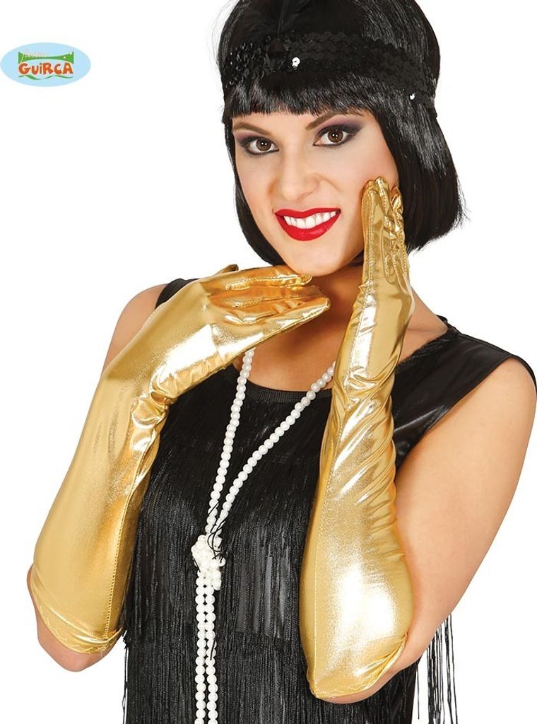 goldene lange Deluxe Handschuhe glänzend  44cm Produktbild 