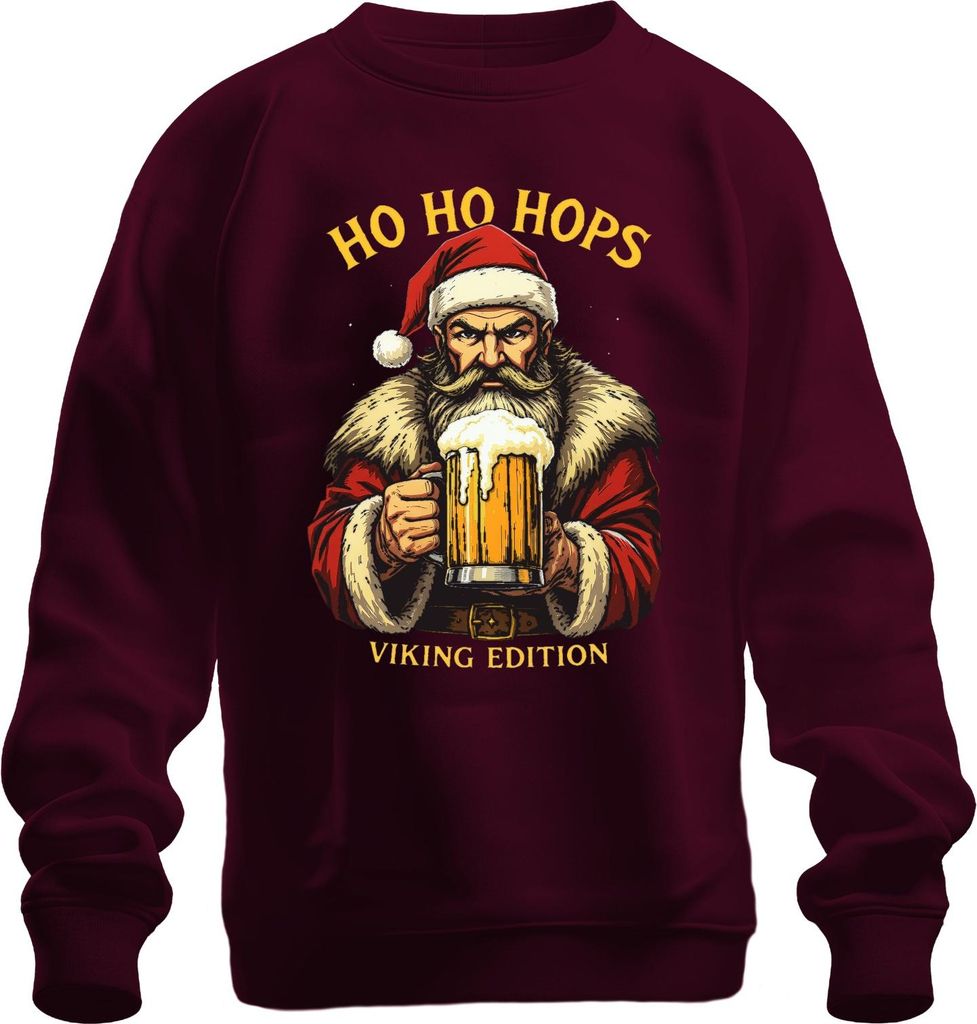 Ho Ho Hops Weihnachtsmann Viking Edition Bierkrug Wikinger lustig Uni Sweatshirt Pullover, Burgundy, 3XL