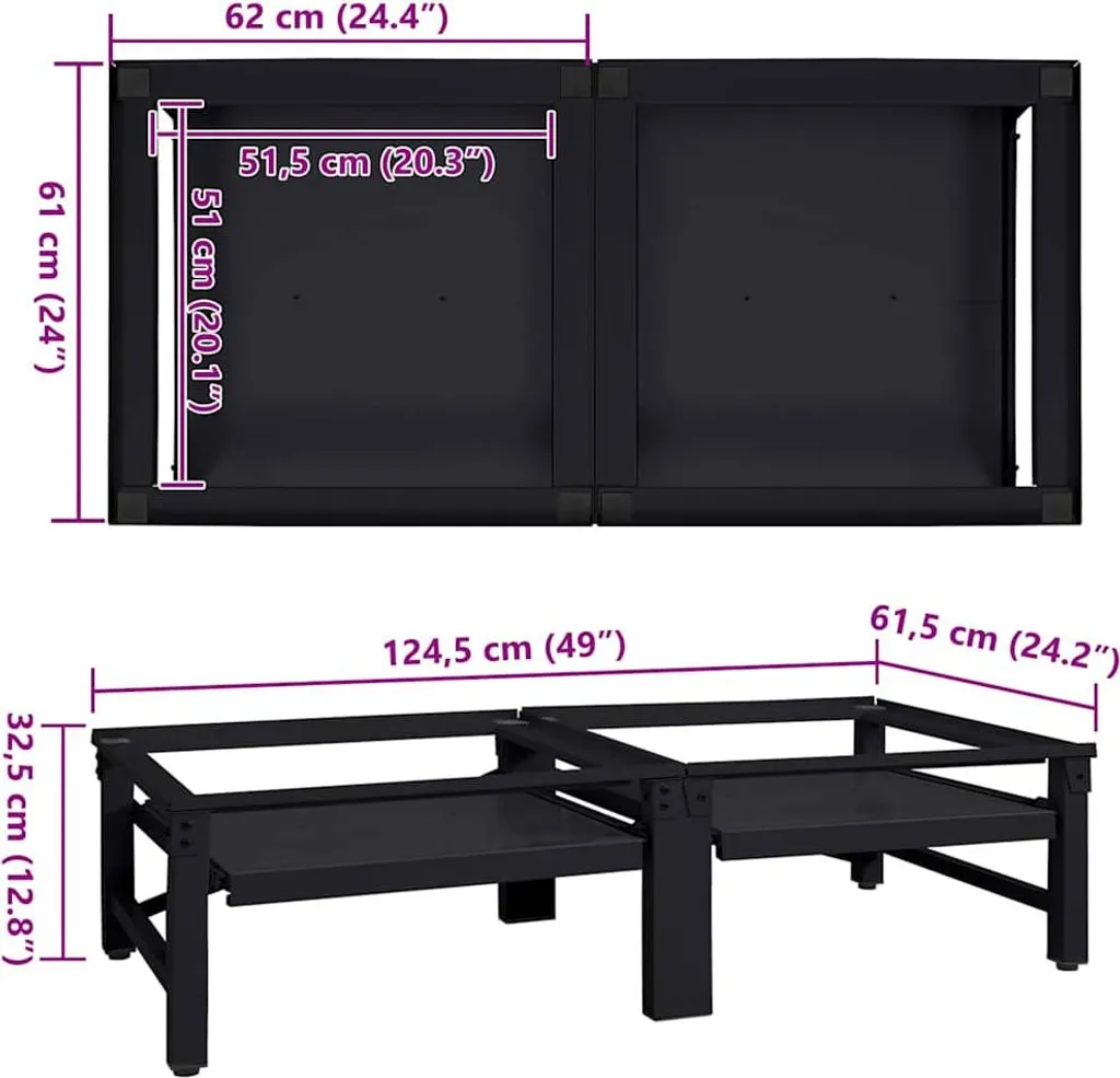 vidaXL Plate-forme pour machine à laver 2 pcs noir support double