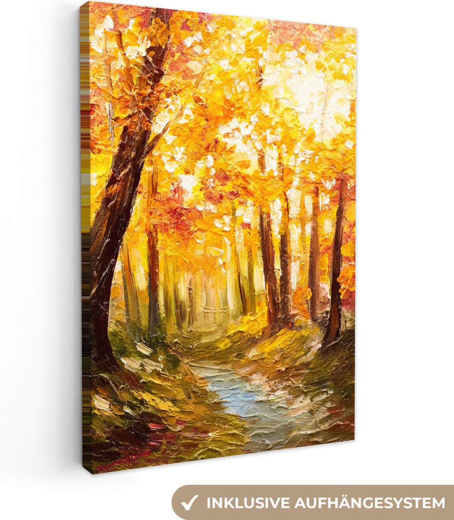 MuchoWow - Leinwandbilder - Gemälde - Herbst - Wald - Ölgemälde, Wandbild, Wanddeko Bilder Wohnzimmer, 20x30 cm