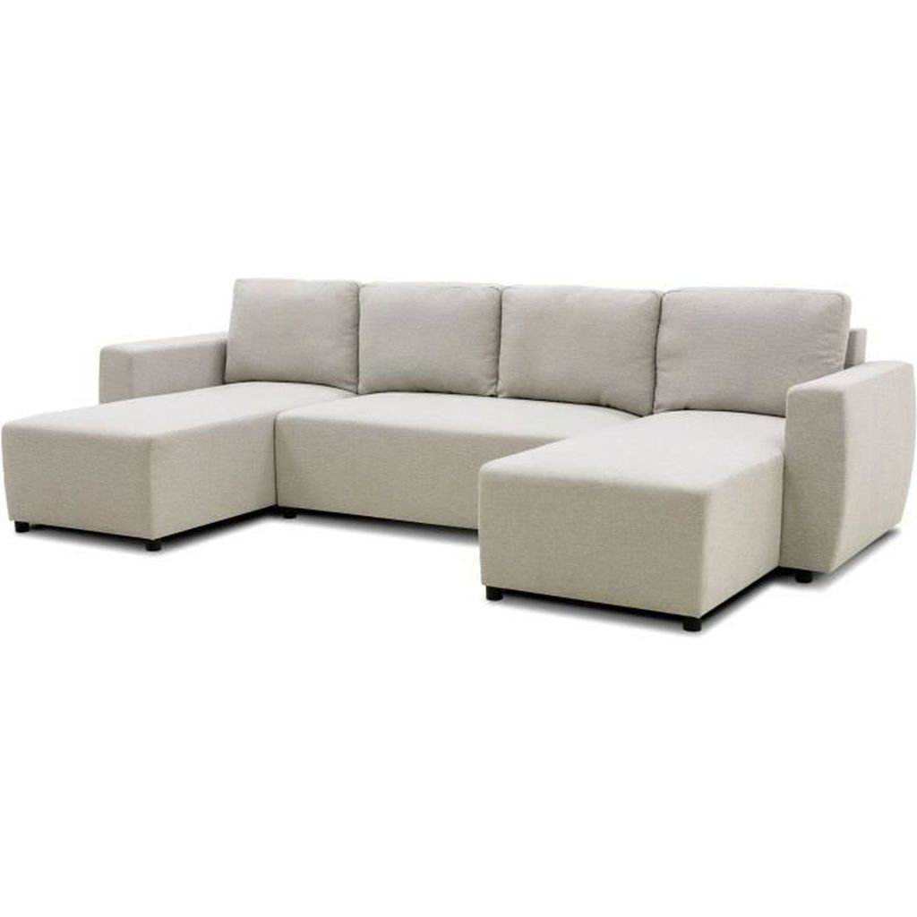 PHARELL 5/6-Sitzer Panorama-Ecksofa - Stoff in Beige - Aufbewahrungsbox - L297 x T155 x H71/85 cm