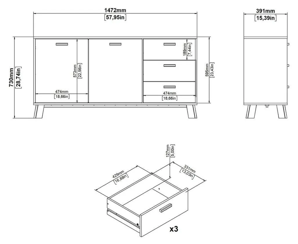 Buffet STORM : Solution Gain de Place Chêne et Blanc 147,2 cm - 10