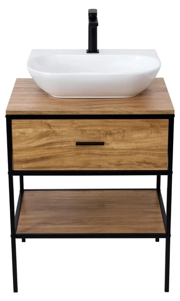 Meuble vasque 60cm Blackframe en Érable brillant, structure noire design