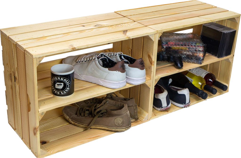 2er Holzkiste Johanna Längs Natur Regalkiste Schuhregal Weinablage Weinregal Weinkiste Obstkisten