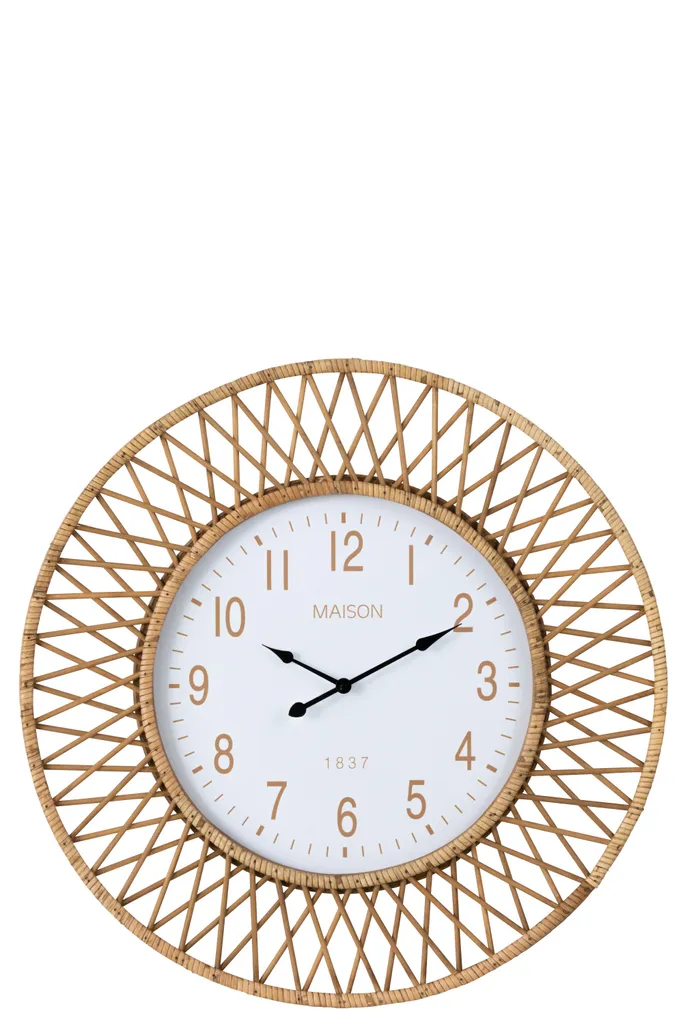 Horloge Murale Design Naturel J-Line Wonder en Bois et Rotin tressé Ø60