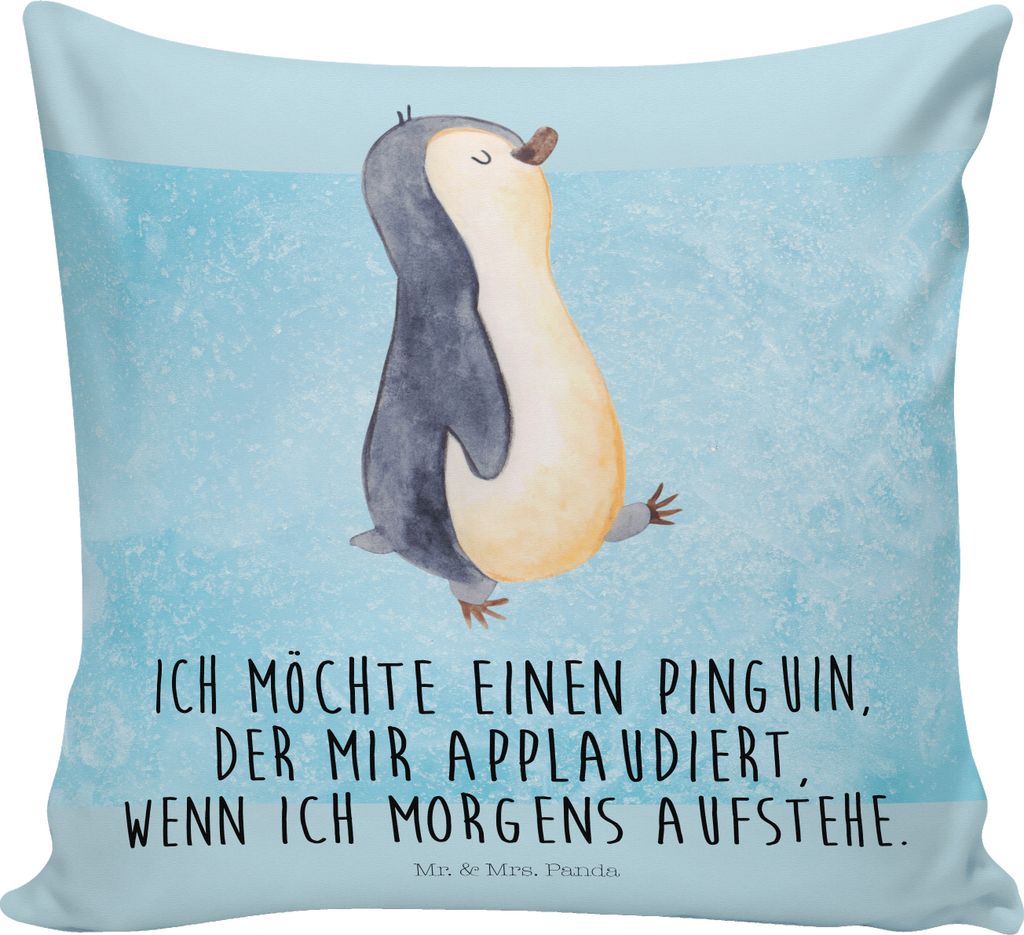 Mr. & Mrs. Panda Couchkissen Pinguin marschieren - Eisblau - Geschenk, Pinguine, Kuschel Kissen, Applaus, Dekokissen Sofa, Zierkissen, Sofakissen, ...