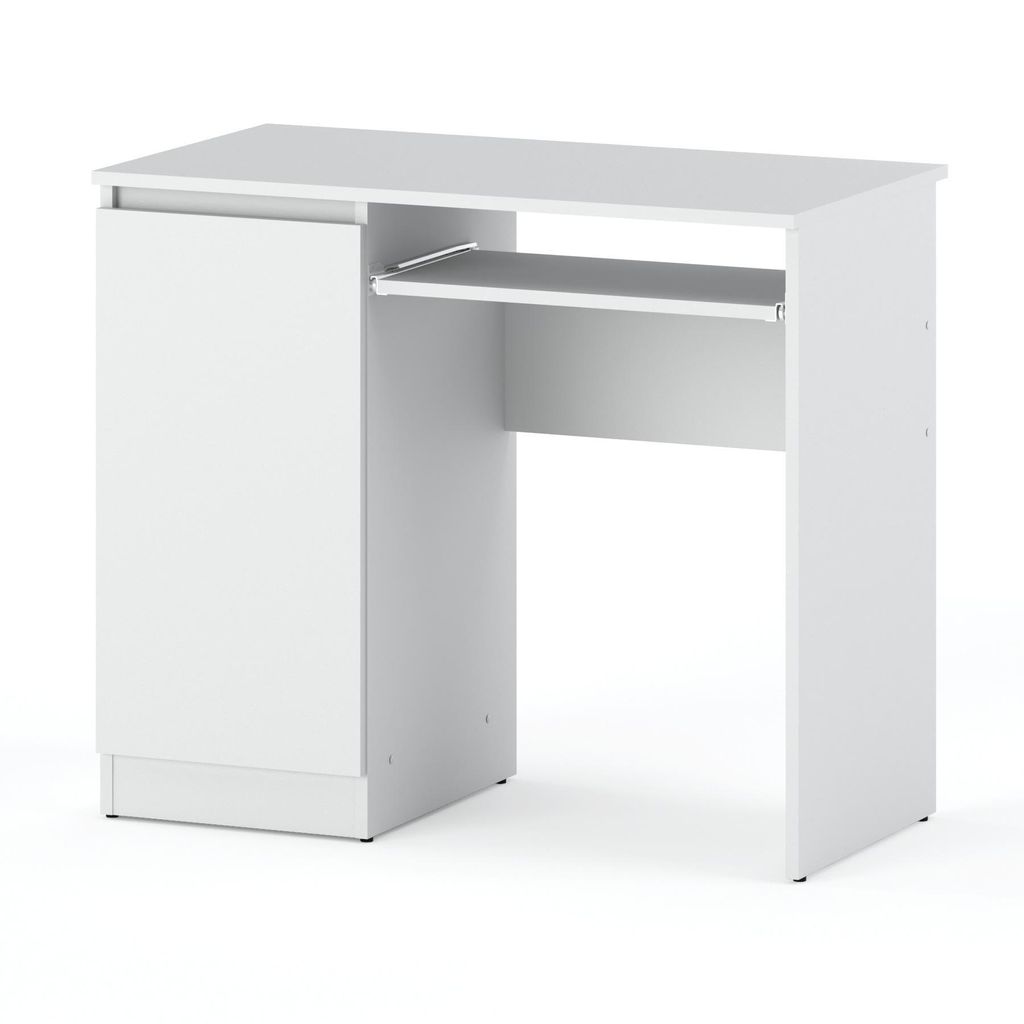 STIV Möbel | Schreibtisch 90x50x77 cm Weiß Matt | Computertisch mit Tür & Tastaturauszug | Linke Schrankseite