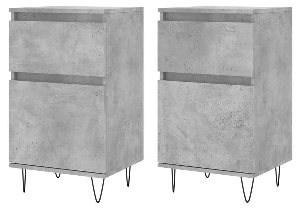 Sideboard 2 Stück, Kommode mit viel Stauraum, Mehrzweckschrank für das Wohnzimmer, Beistellschrank mit Eisenbeinen, Betongrau Holzwerkstoff