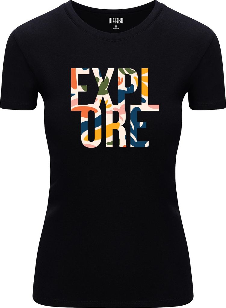 Diarbo Damen T-Shirt mit Naturliebhaber Druck Wort Erkunden Schwarz Gr.L