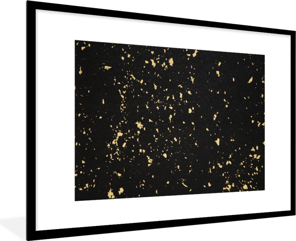 MuchoWow Gerahmtes Poster Goldene Flocken auf schwarzem Hintergrund 90x60 cm - Poster mit Schwarzem Bilderrahmen Wandposter Rahmen Foto Bilder - ...