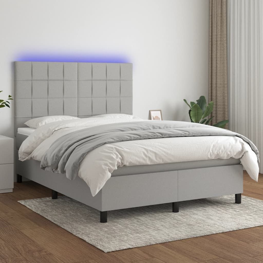"Rabatt" Boxspringbett mit Matratze - 2 Personen - Strapazierfähiger Stoff - & LED Hellgrau 140x190 cm Stoff - Klassische Betten CC6101