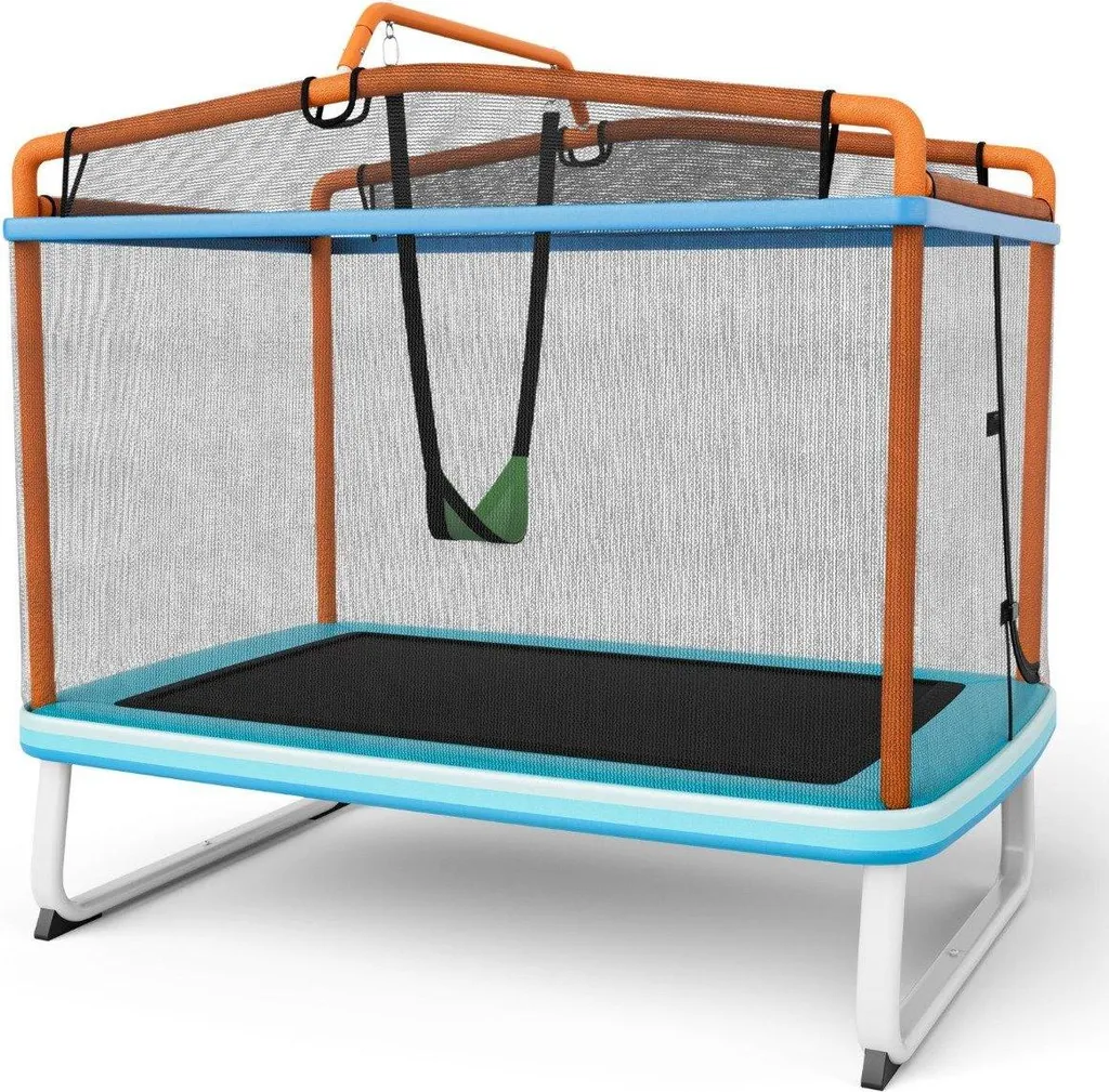 Aire de jeux trampoline rectangulaire pour enfants avec filet de sécurité