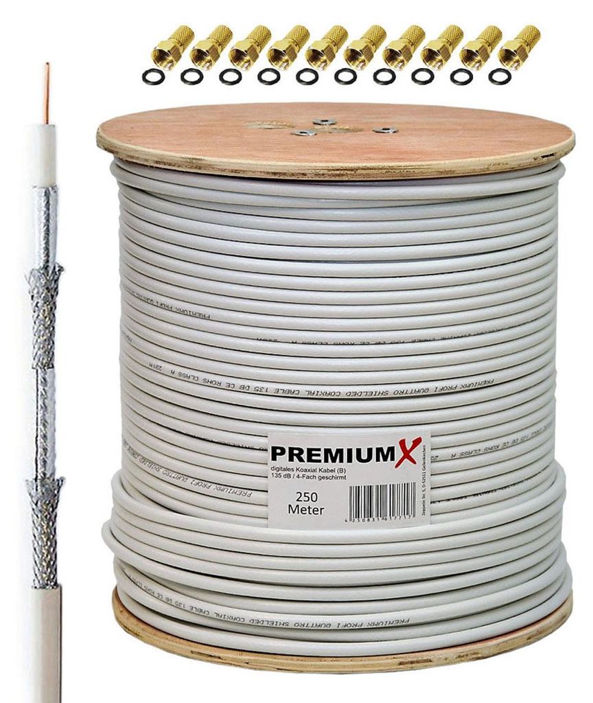 PremiumX 250m BASIC Koaxialkabel 135dB 4-fach SAT Koax Produktbild 