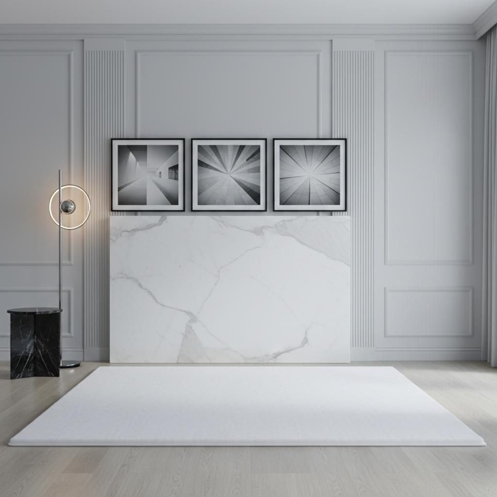 Wohnteppich Unifarben Modern Waschbar Strapazierfähig | Weiß 80x150 cm Wohnzimmer Schnelltrocknend | NECKAR – Kadima Design