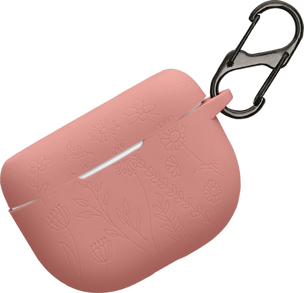 kwmobile Silikon Case für Jabra Elite 8 Active Hülle - Kopfhörer Schutzhülle mit Karabiner - Geprägtes Muster Dark Rose