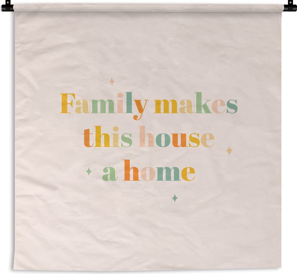 MuchoWow Wandteppich Wandbehang Die Familie macht das Haus zu einem Zuhause - Zitate - Sprichwörter 60x60 cm Tapisserie Dekoration Wandtuch - De...