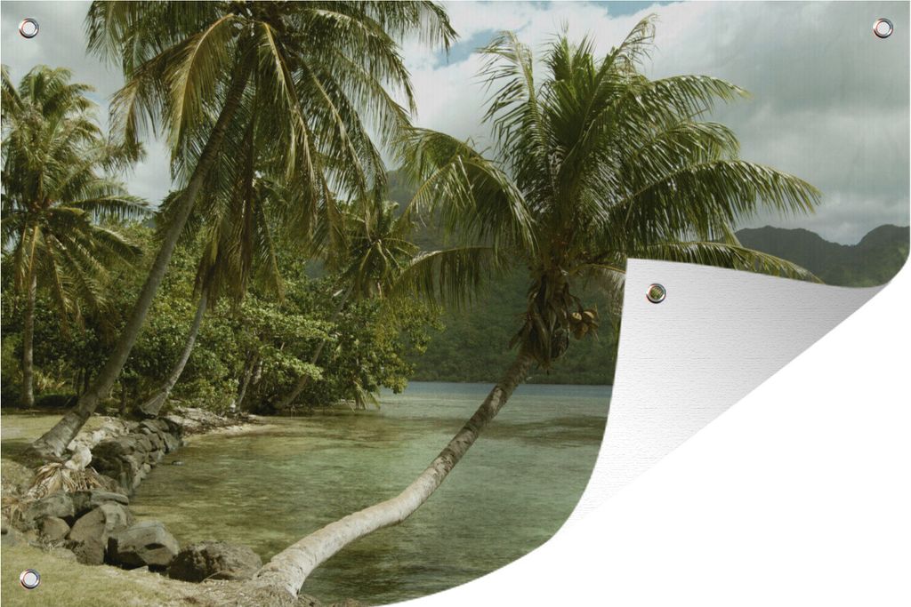 MuchoWow 90x60 cm Outdoor-Poster Gartendeko Sichtschutz Garten Poster für den Garten Die französisch-polynesische Insel Moorea mit Palmen am St...