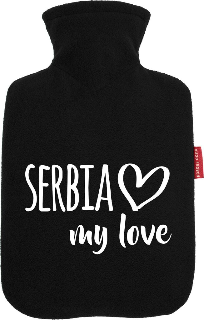 Huuraa Wärmflasche Serbia my love 1,8 Liter Black Classic Veloursbezug Bettflasche Geschenkidee