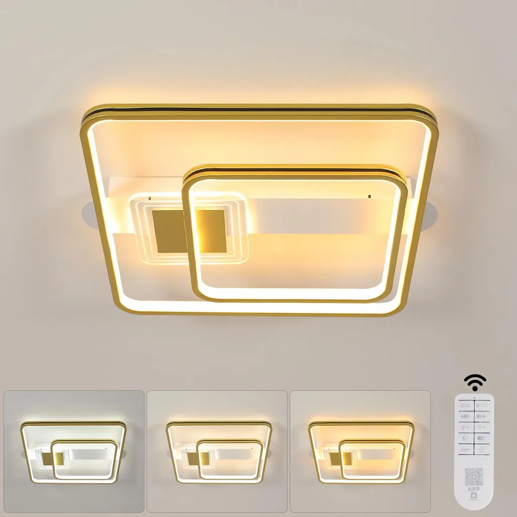 Plafonnier LED Variable en Continu avec Télécommande Style Doré Luxe