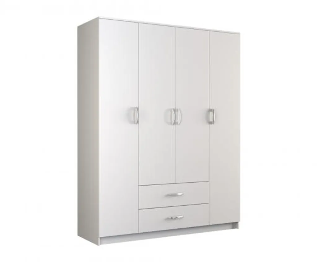 Garde-robe de chambre 4 portes blanche 160cm ROMANA avec 11 compartiments
