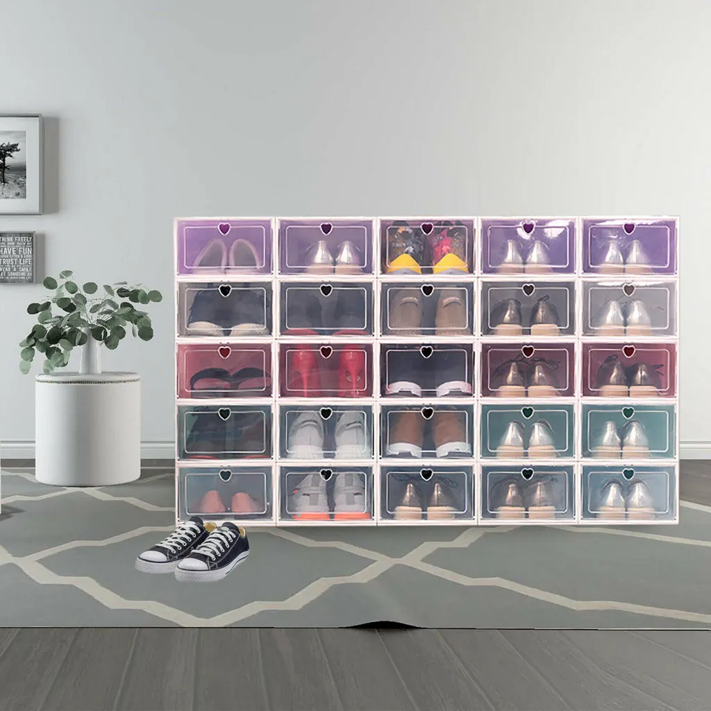 Rangement chaussures empilable bleu avec tiroir transparent x20