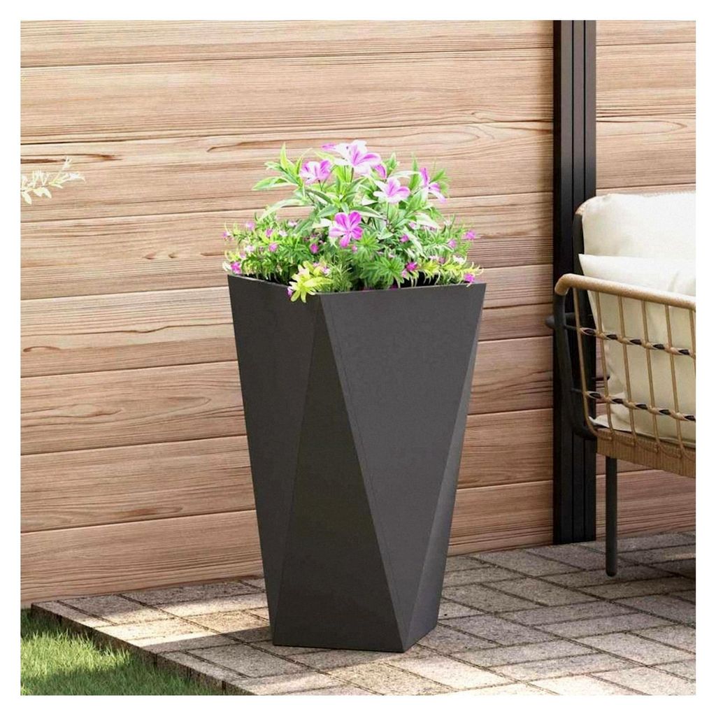 Blumenkästen, Schwarz, 40 x 40 x 75 cm, Stahl, Hochbeet, für Garten, Pflanzgefäß, für Blumen, Sukkulenten, Terrasse, Patio, Balkon