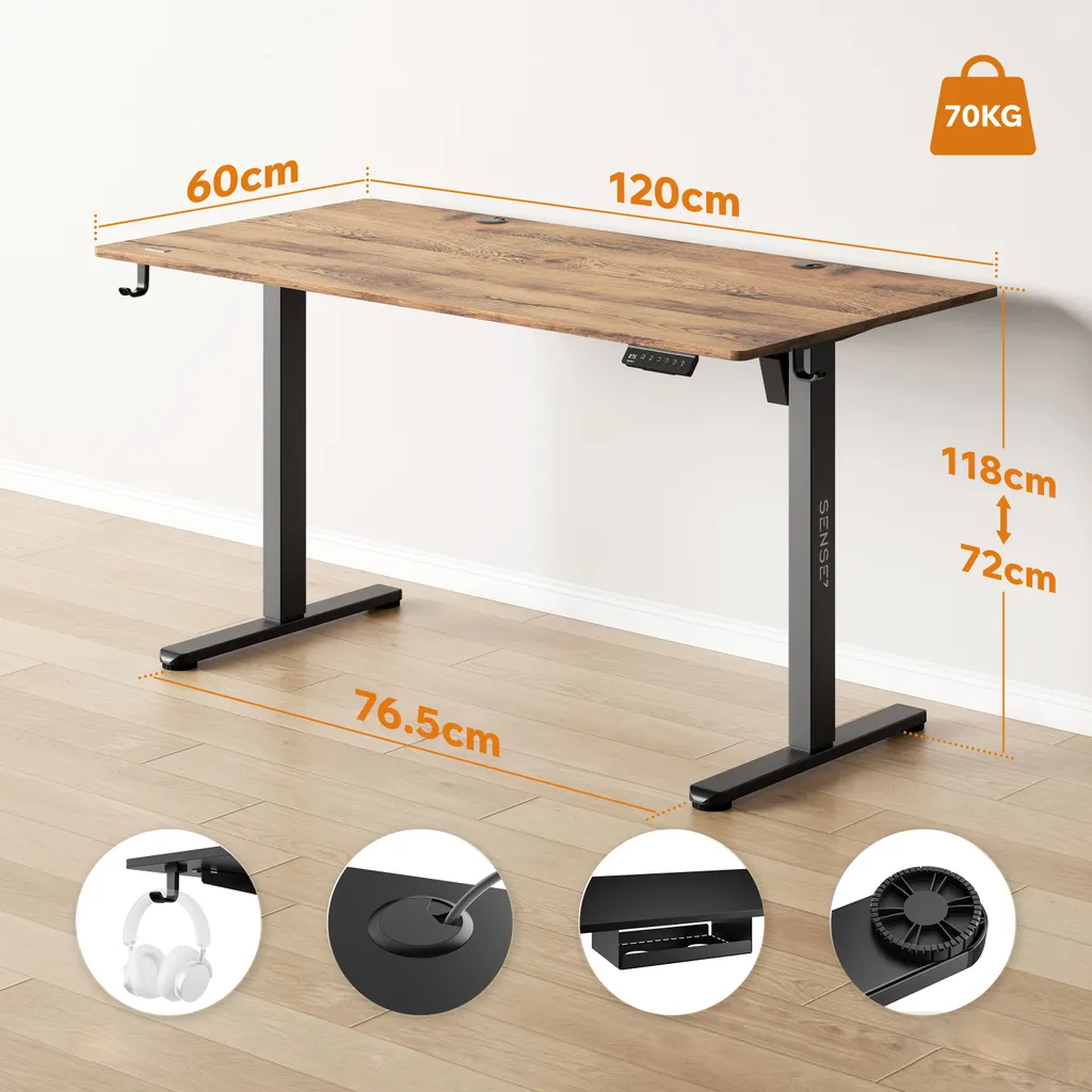 BEXEVUE Scrivania Regolabile in Altezza Elettrica - 120x60 cm Tavolo Motorizzata Telaio con Cablaggio, Sistema Anticollisione, Pannello di Controllo con 3 Funzioni Memoria, Ergonomica Standing Desk