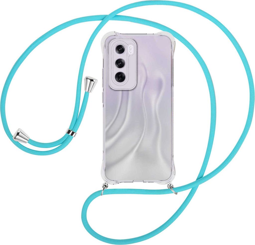 Handykette Backcover-Schutzhülle mit Band (Metall silberfarben) für OPPO Reno 12 Pro 5G - türkis