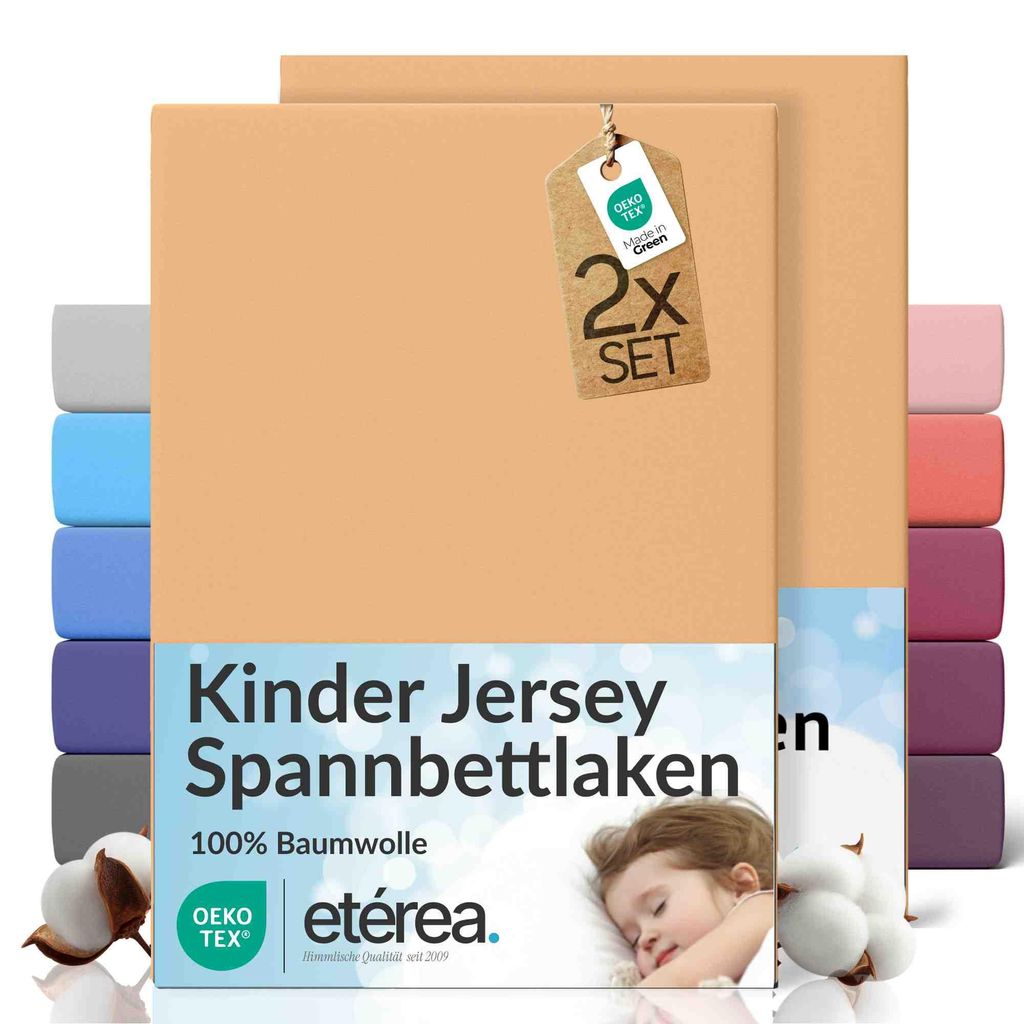 2er Set Jersey Spannbettlaken 60x120cm - 70x140cm - 100% BAUMWOLLE - Bettlaken Spannbetttuch 60x120cm - 70x140cm - Sand