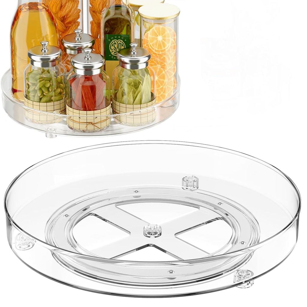 2 drehbare Servierplatten (Lazy Susan) für den Kühlschrank, 27 cm + 23,5 cm, drehbarer Schubladeneinsatz für den Kühlschrank, Gewürzhalter, K...