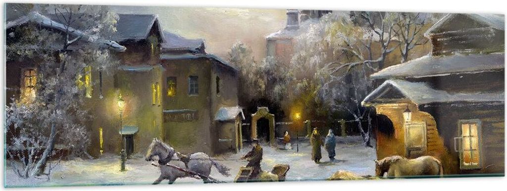 Bilder auf glas - Dorf Schlitten Schnee - 160x50cm - Glasbilder - Wandbilder - Kunstdruck - zum Aufhängen bereit - Wanddekoration aus Glas - Glas ...