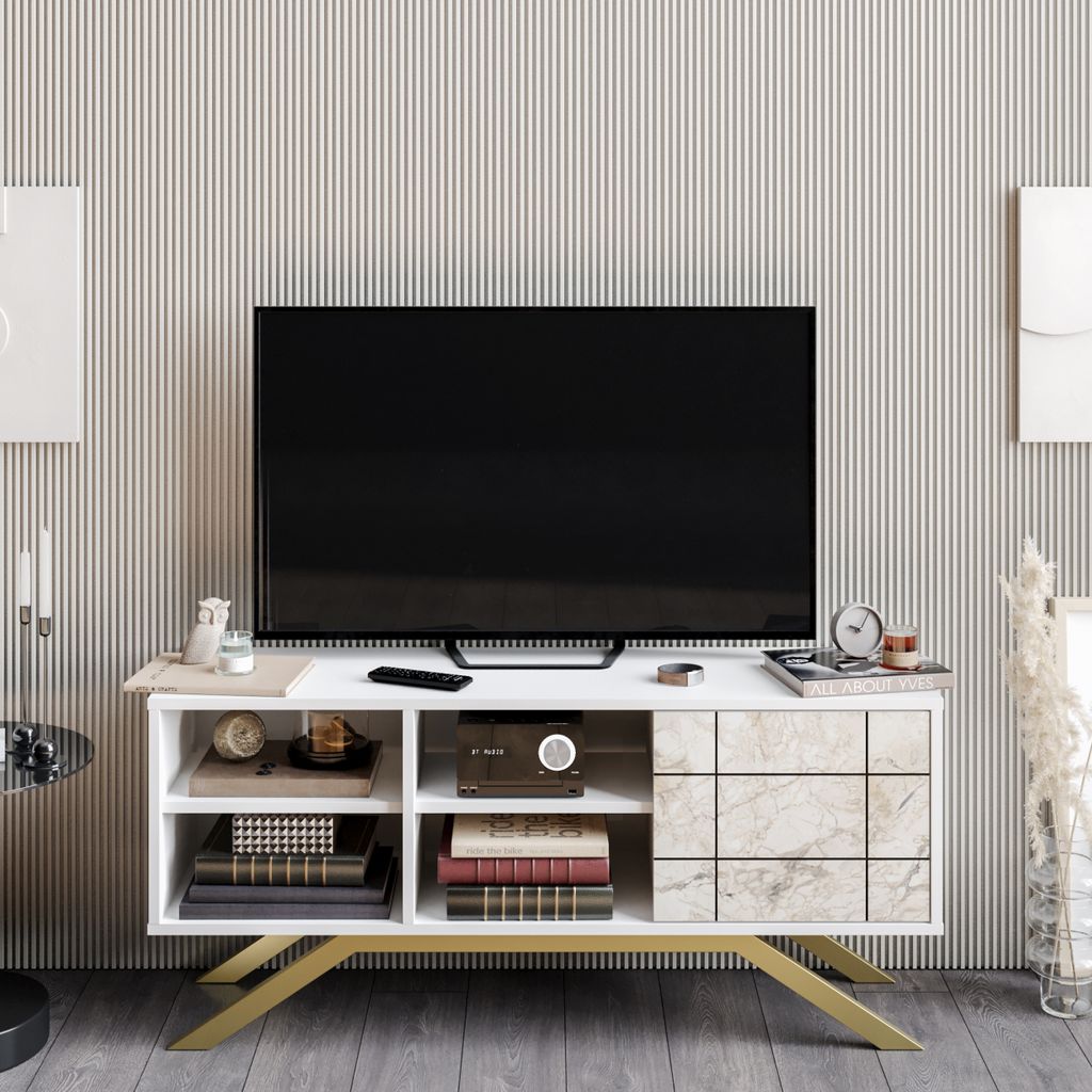 Decorotika North TV-Ständer für TVs bis zu 58" Weiß & Gold