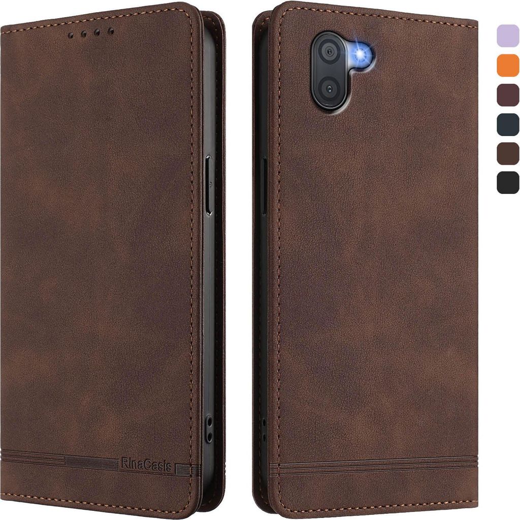 Hülle für Sharp Aquos R2, Retro Kunstleder Ständer Klapphülle mit Kartenfächer und Magnetische Braun