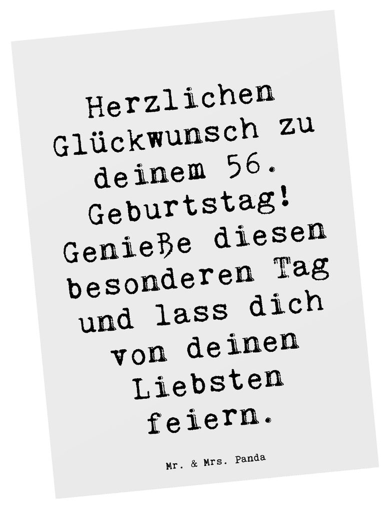 Mr. & Mrs. Panda Postkarte Spruch 56. Geburtstag - Weiß - Geschenk, Freude, Geburtstagsfeier, Alter, Alles gut zum, Postkarten, Happy Birthday, An...