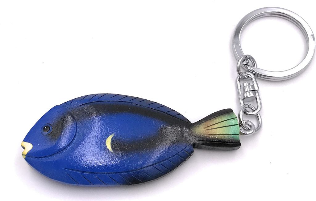Onwomania Schlüsselanhänger aus Holz Fisch Meer Wasser Flosse Wirbeltier Aquarium blau Anhänger Charm