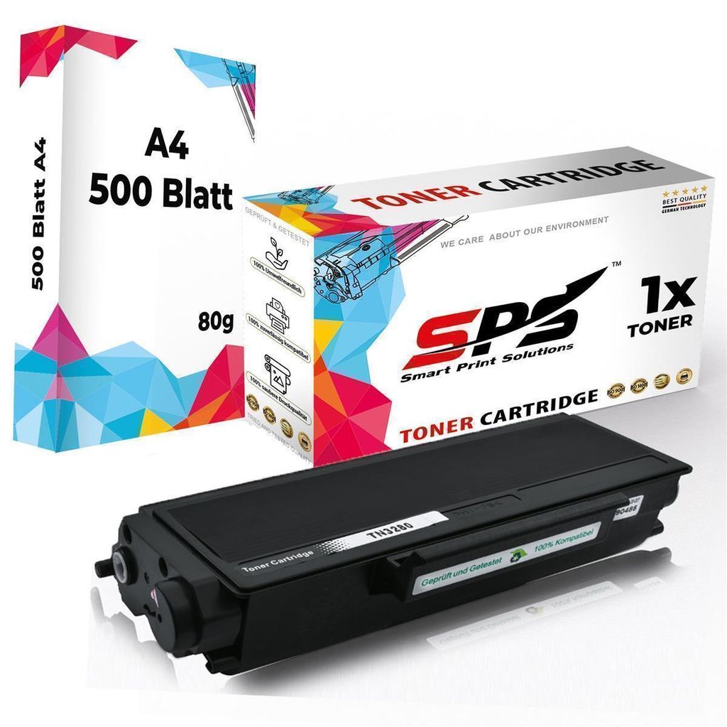 1x Toner TN3280 TN-3280 Schwarz Kompatibel für Brother DCP-8070 + DIN A4 Druckerpapier 500 Blatt