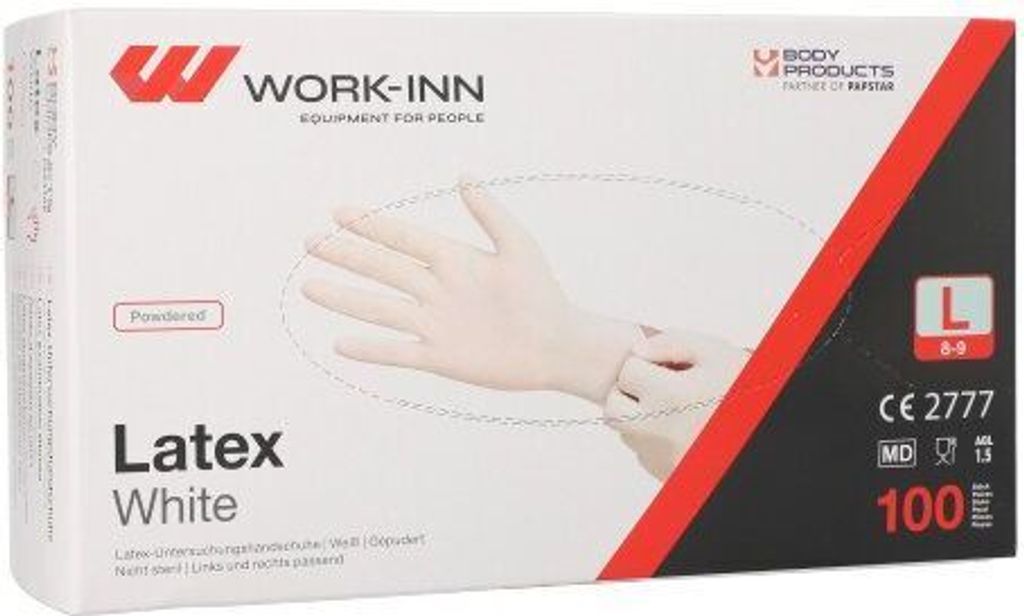 1000 "WORK-INN" Handschuhe, Latex gepudert "White" weiss - natur Größe L