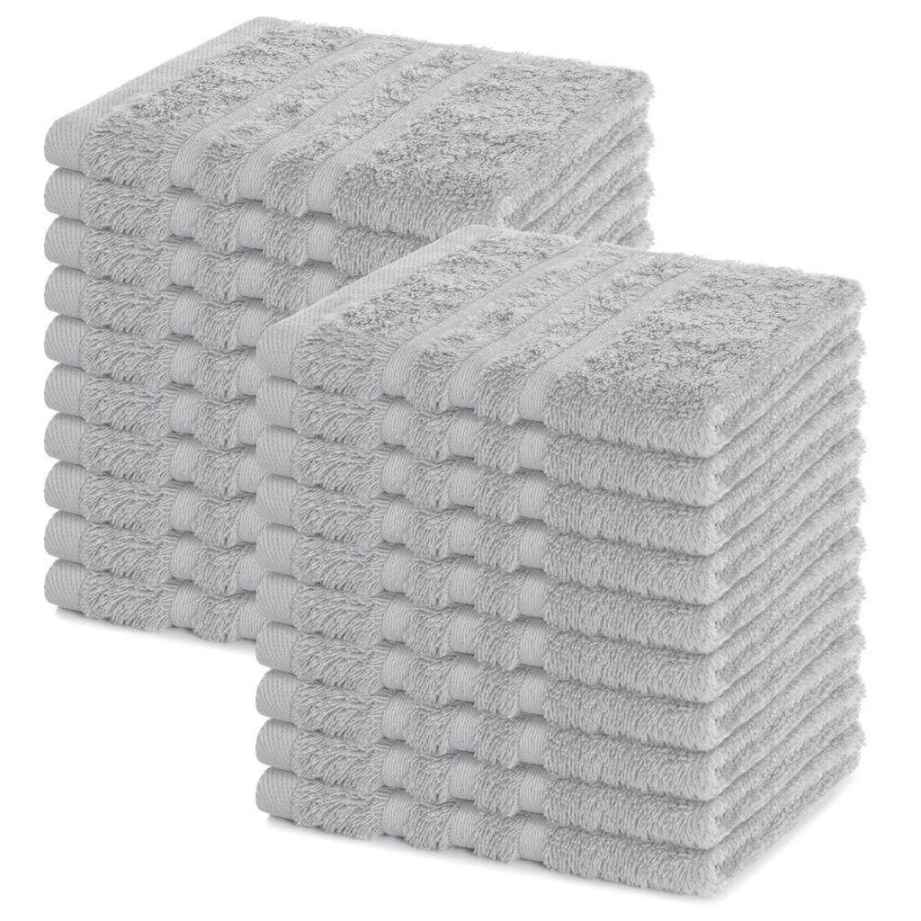 Lavea 20er Seiftuch Set 30x30 cm, 100% Baumwolle Frottier, Gästehandtücher & Waschlappen, waschbar 60°C, Serie Elena, Bad & Gäste-WC, Silber