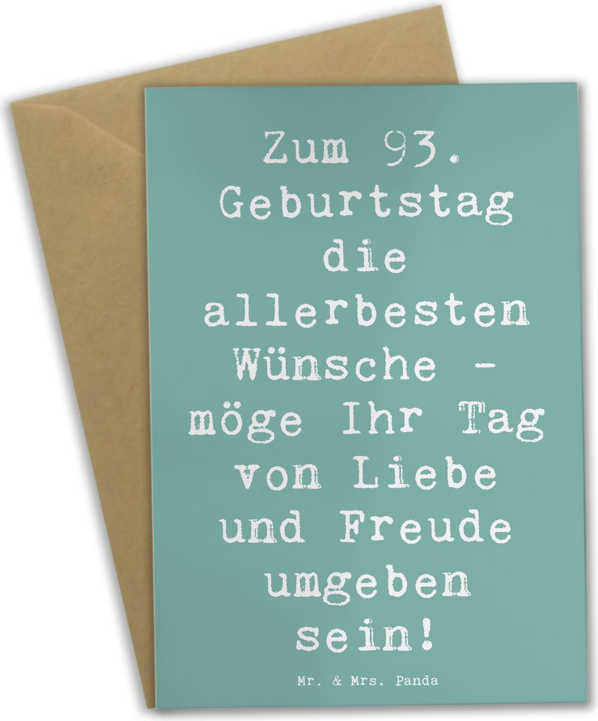 Mr. & Mrs. Panda Grußkarte Spruch 93. Geburtstag Wünsche - Meeresbrise - Geschenk, vatertagskarte, Lebensfreude, weihnachtskarten, Alter, Liebe, ...