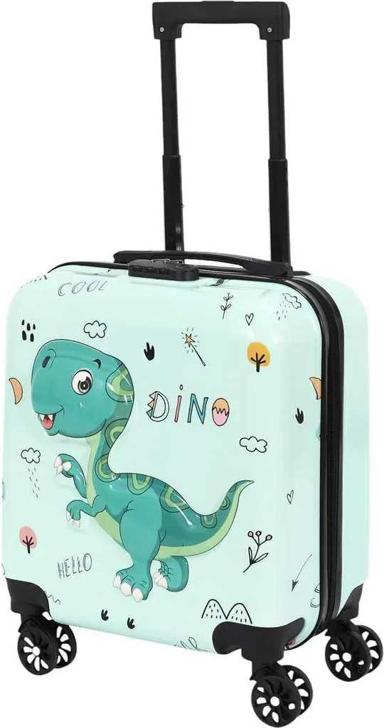 Valise 3D Dinosaure 51 cm Vert - Roues Silencieuses et Coque Solide