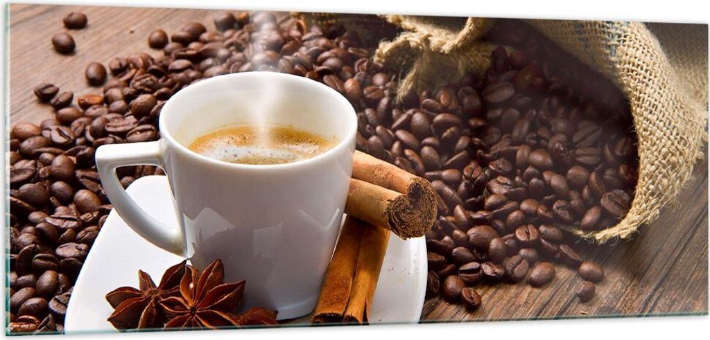 Bilder auf glas - Kaffee schwarz Frühstück Schokolade - 100x40cm - Glasbilder - Wandbilder - Kunstdruck - Wanddekoration aus Glas - Glas Bilder -...