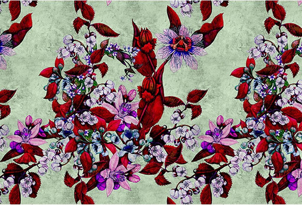 Tadessi Fototapete | Blumen | 4.00 m x 2.70 m | Rot | Grün Produktbild 