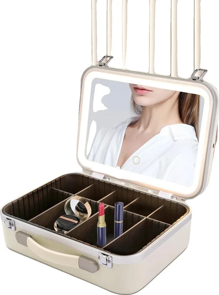 Valise Cosmétique pour Maquillage avec Miroir LED Rechargeable Blanc