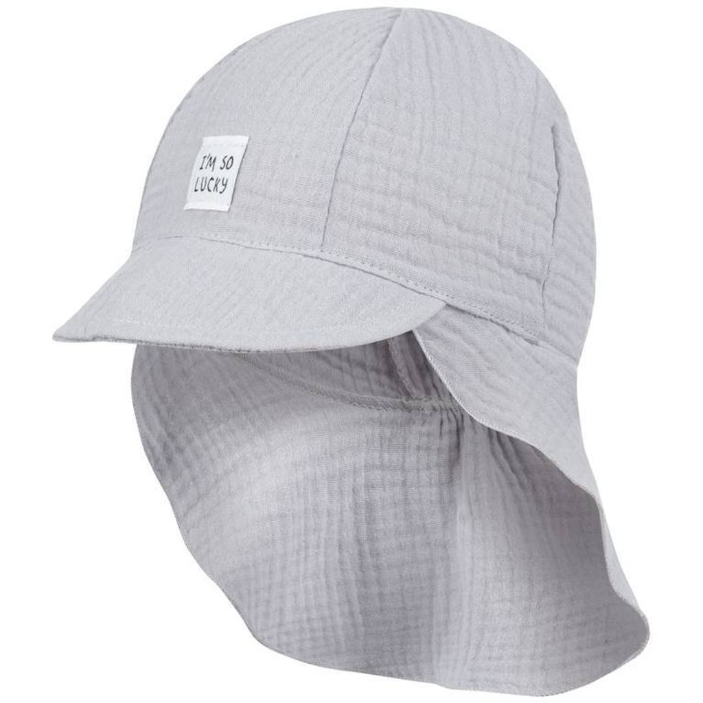Schirmmütze Babymütze Junge mit Nackenschutz Sommer Baby Musselin, Grau, Gr. 46/48