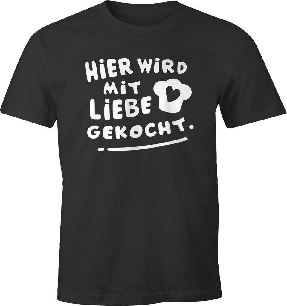 Herren T-Shirt Koch-Spruch Hier wird mit Liebe gekocht Fun-Shirt Spruch lustig Moonworks anthrazit 5XL