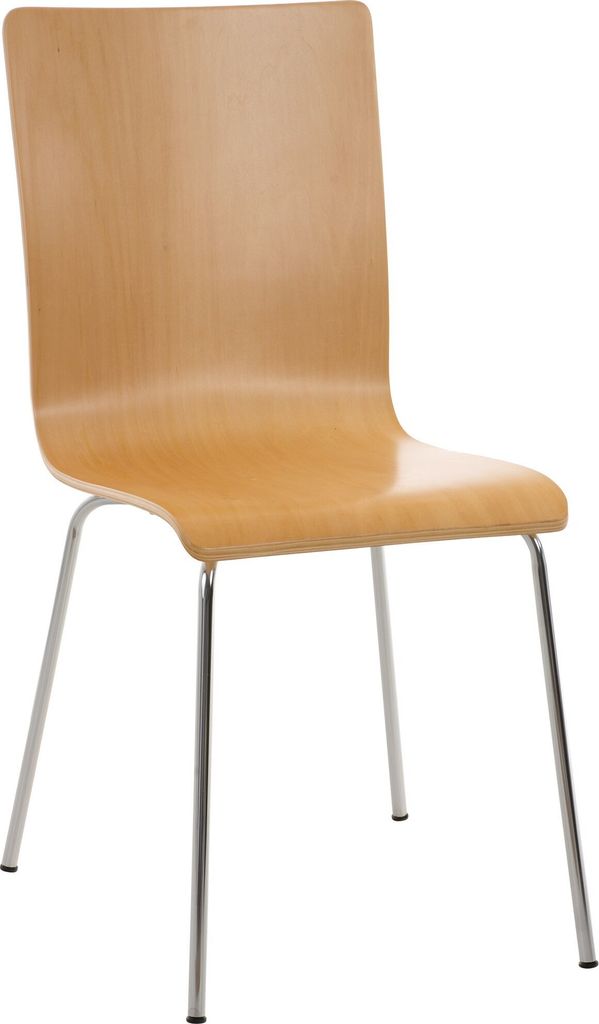 DELUKE Besucherstuhl PEPE - 87x43x47cm, Natur | Holz | Metall in Chromoptik Gestell | Konferenzstuhl Wartezimmerstuhl